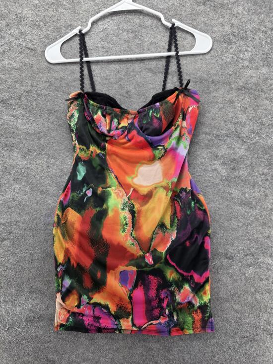 Fashion Nova Dresses & Skirts - Fashion Nova Dress Womens M Multicolor Cowl Neck Strappy Bodycon Mesh Mini